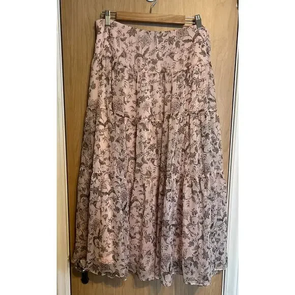 Ralph Lauren Pink Tiered Floral Midi Skirt Fairy Cottage Festival Boho Coastal - Picture 2 of 5
